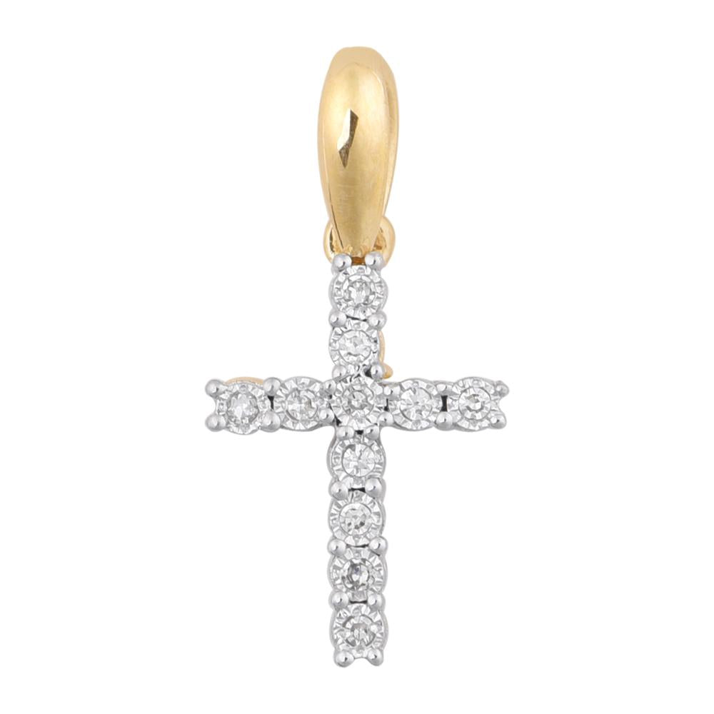 14K Solid Gold 0.04ctw Diamond Cross Pendant