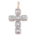 14K Solid Gold 1.34ctw Baguette & Round Brilliant Diamond Cross Pendant