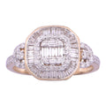14K Solid Gold 0.67ctw Baguette & Round Brilliant Diamond Halo Engagement Ring