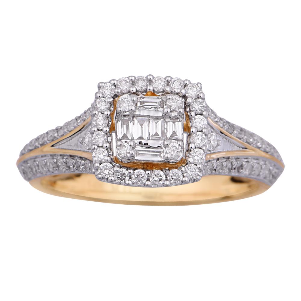 14K Solid Gold 0.61ctw Baguette & Round Brilliant Diamond Engagement Ring