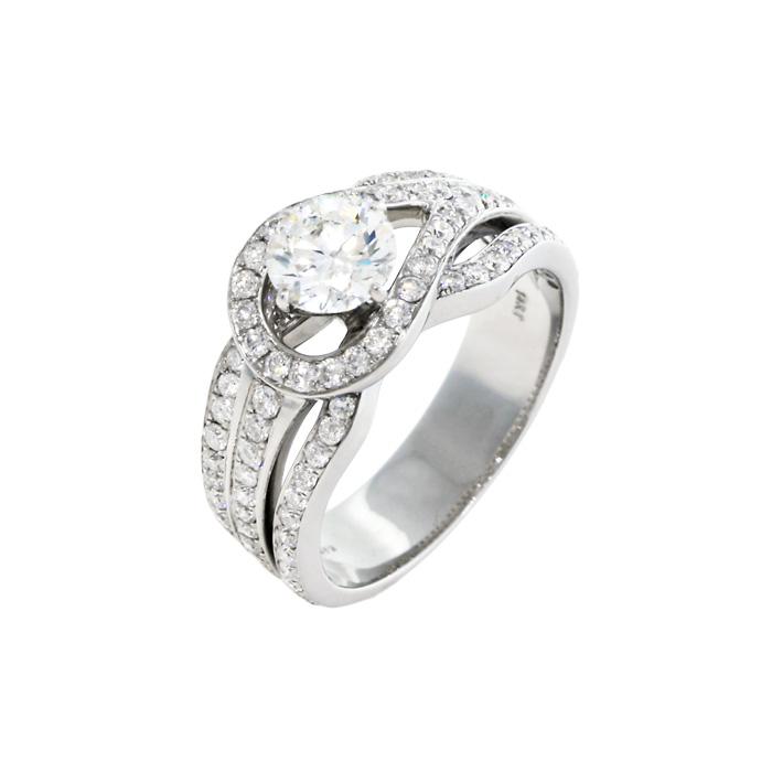 Diamond engagement ring 0.90ctw Round Brilliant Diamond Prong, micro pave setting in 14K Solid Gold
