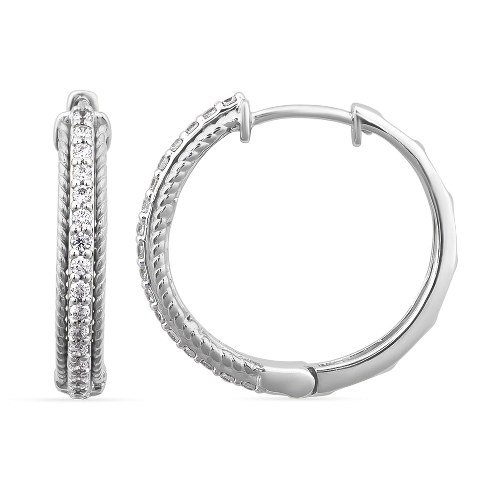 14K Solid Gold 0.25ctw Diamond Hoop Earrings