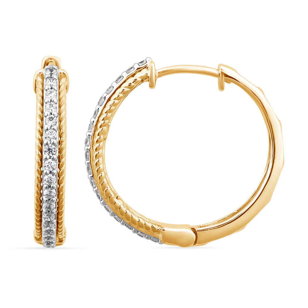 14K Solid Gold 0.25ctw Diamond Hoop Earrings