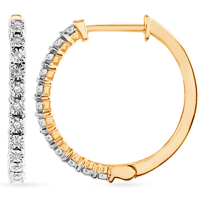 14K Solid Gold  0.07ctw Diamond Hoop Earrings