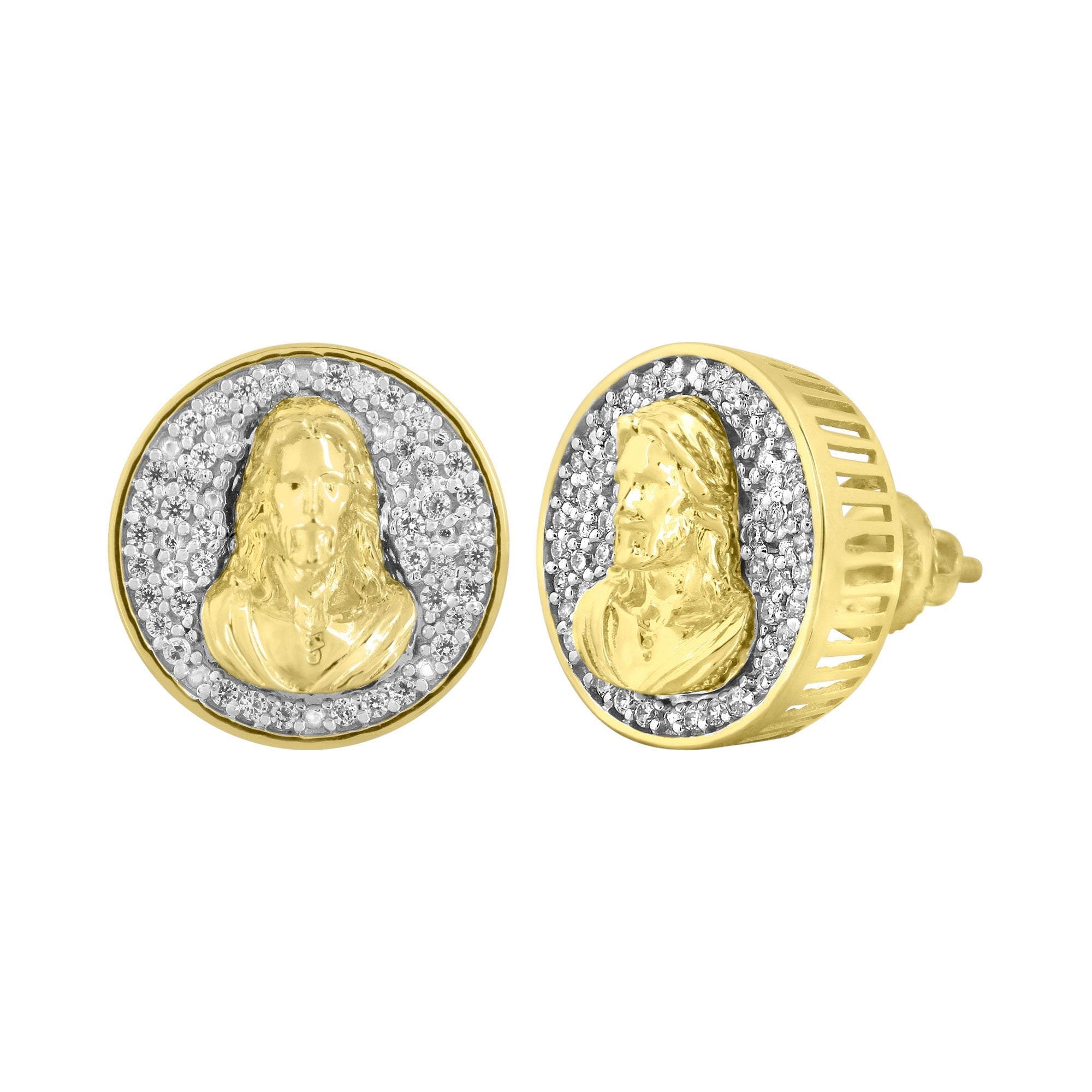 10K Solid Gold 0.25ctw Jesus Face Diamond Stud Earrings
