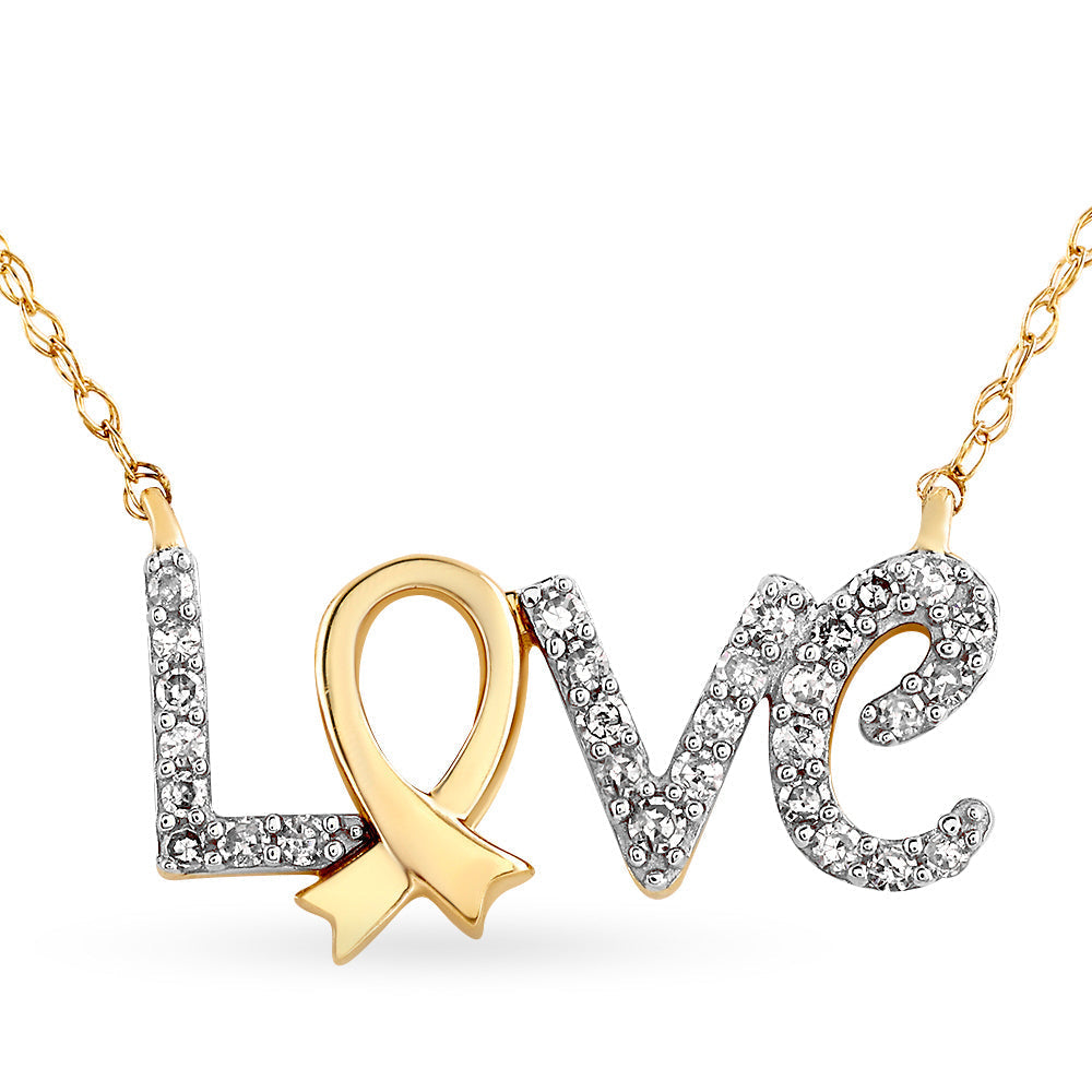 14K Solid Gold  0.13ctw Love Diamond Necklaces