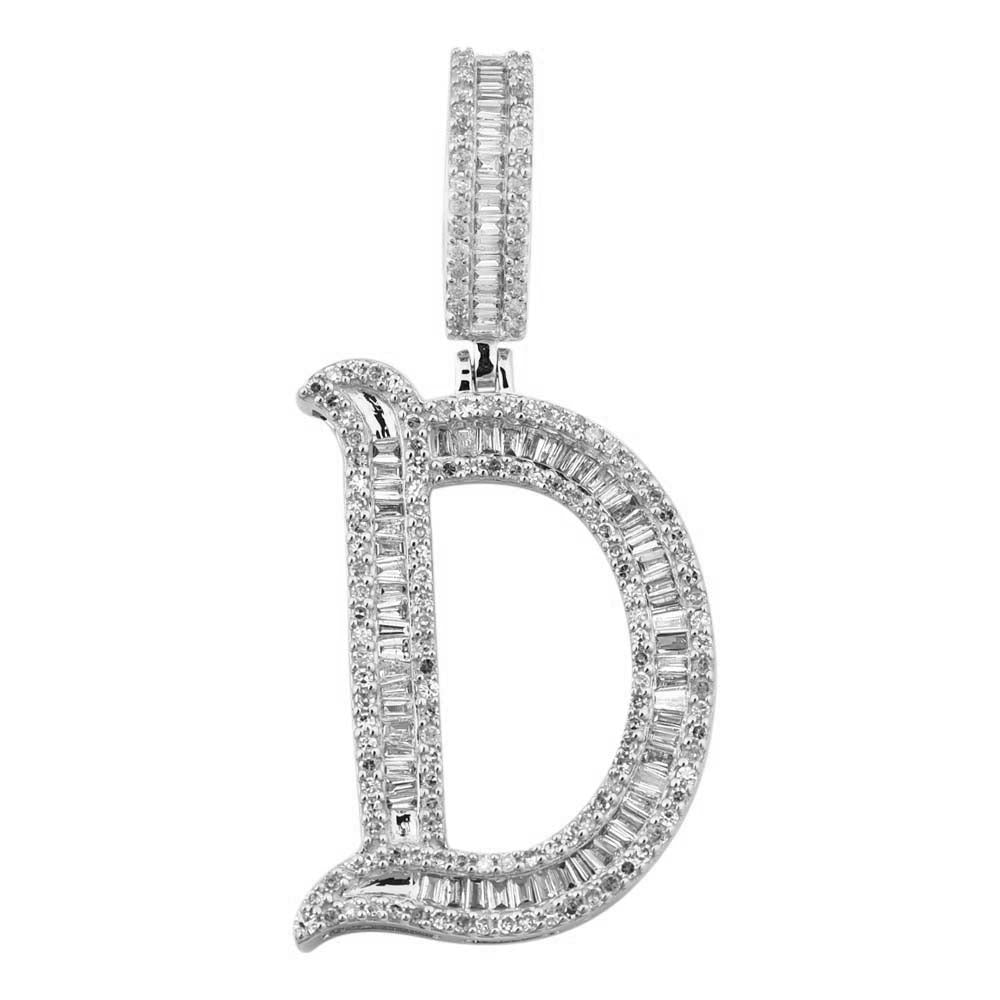 14K Solid Gold 0.85ctw Tappers & Round Brilliant Diamond Initial "D" Pendant