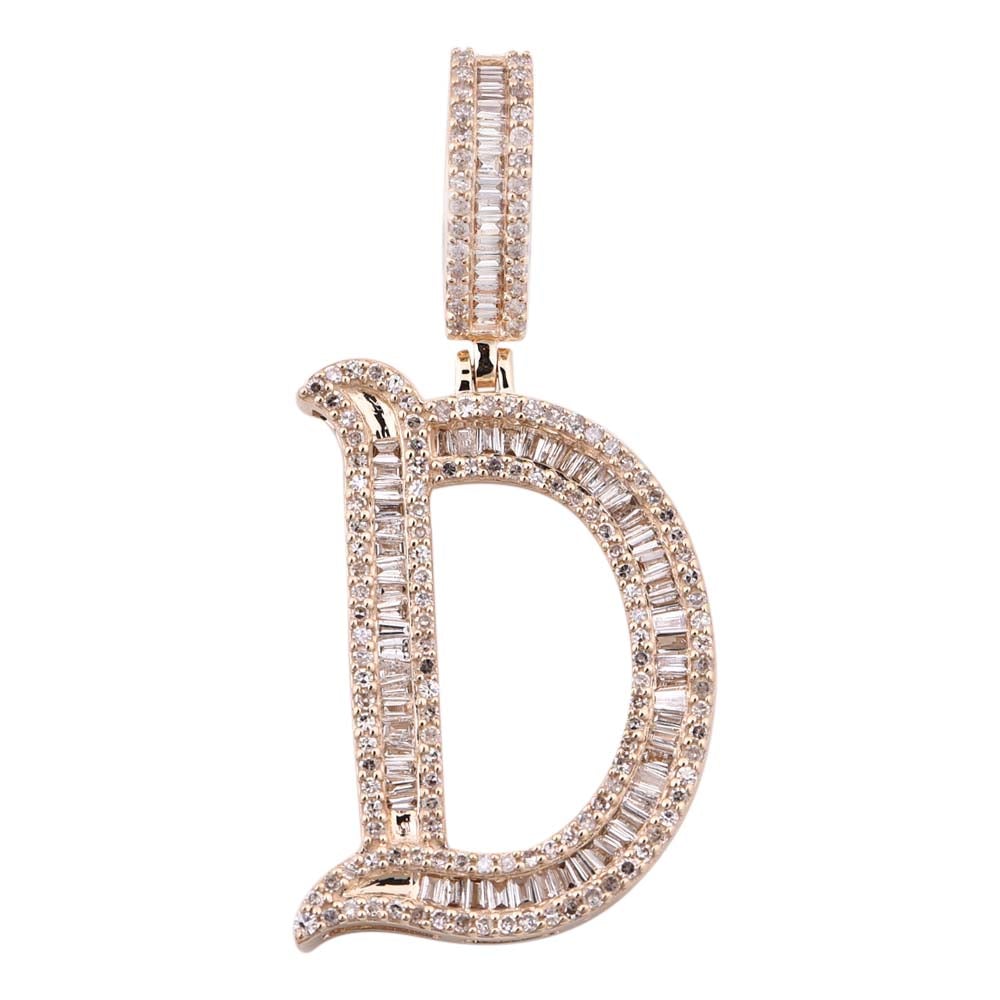 14K Solid Gold 0.85ctw Tappers & Round Brilliant Diamond Initial "D" Pendant