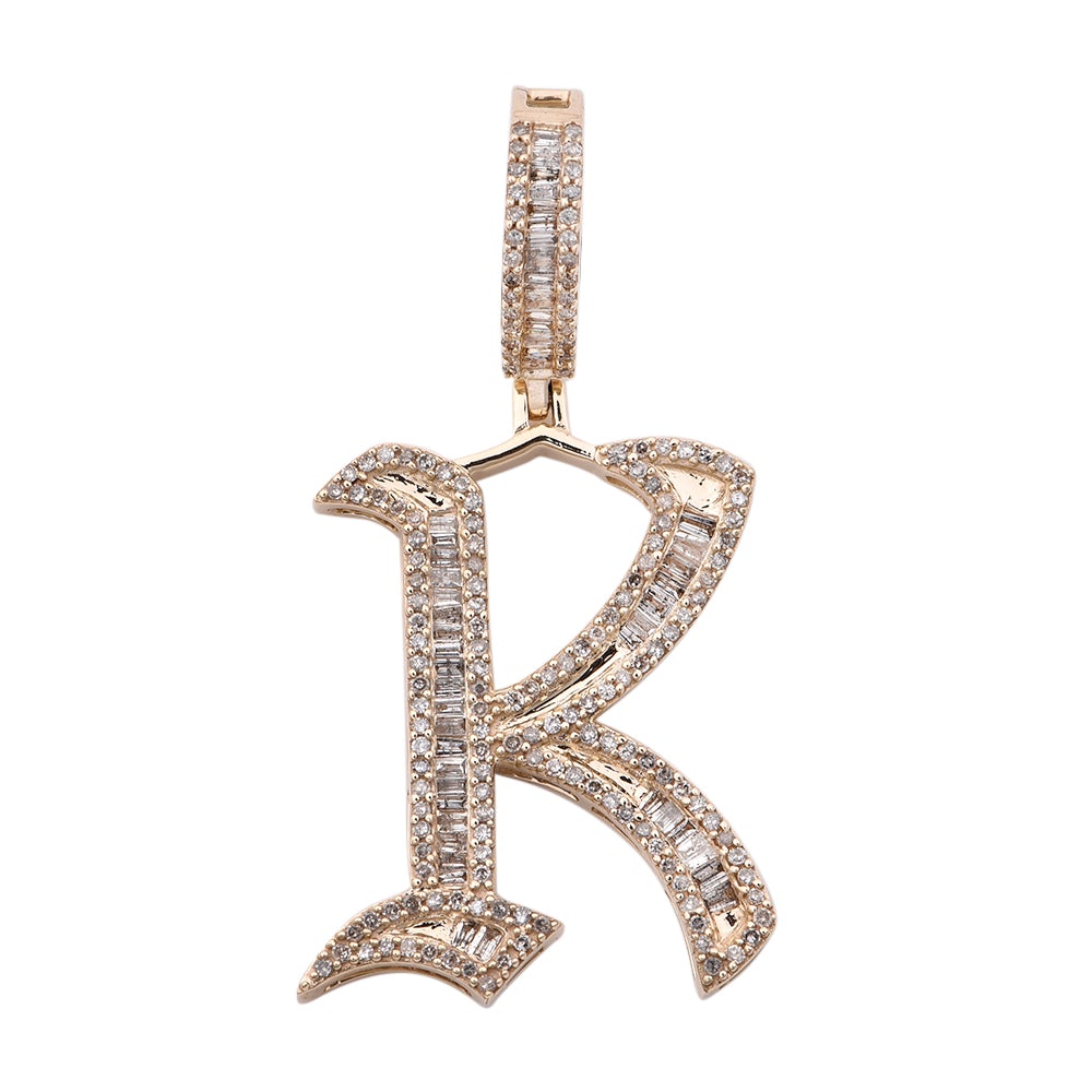 14K Solid Gold 0.78ctw Tappers & Round Brilliant Diamond Initial "K" Pendant