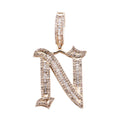 14K Solid Gold 0.87ctw Baguette, Tappers & Round Brilliant Diamond Initial "N" Pendant
