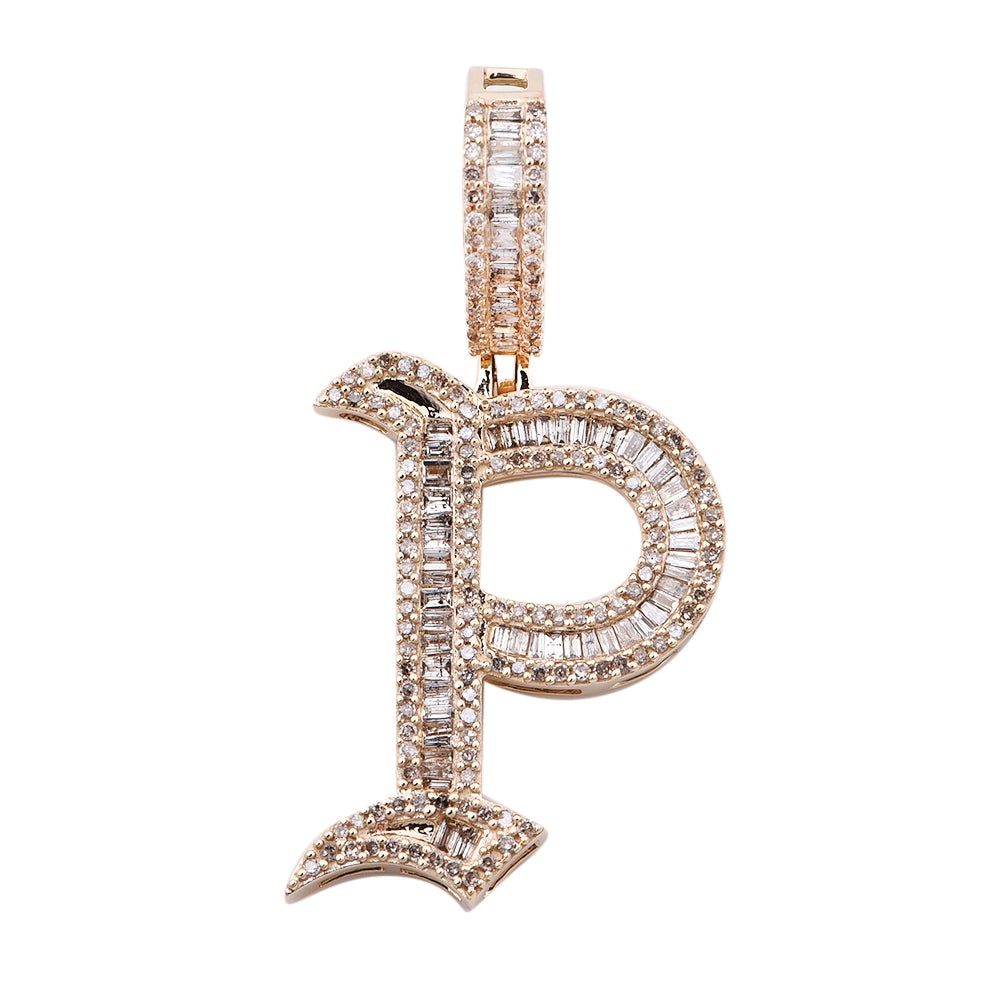 14K Solid Gold 0.88ctw Tappers & Round Brilliant Diamond Initial "P" Pendant