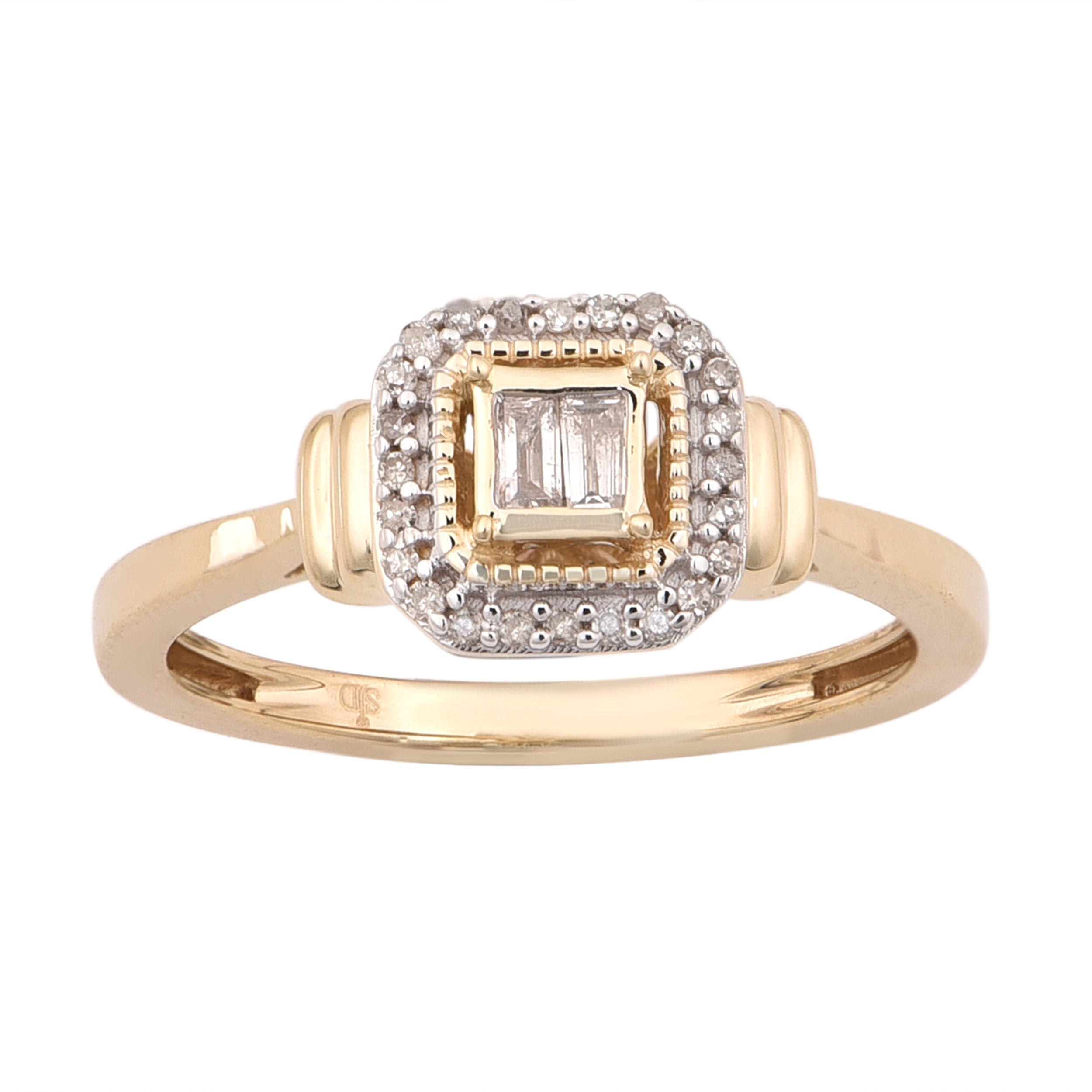 14K Solid Gold 0.17ctw Baguette & Round Brilliant Diamond Womens Ring