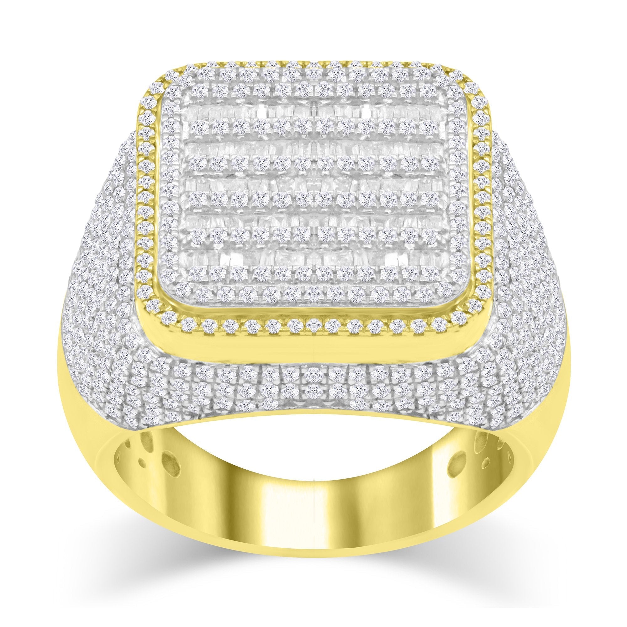 10K Solid Gold 1.90ctw Baguette & Round Brilliant Diamond Mens Ring