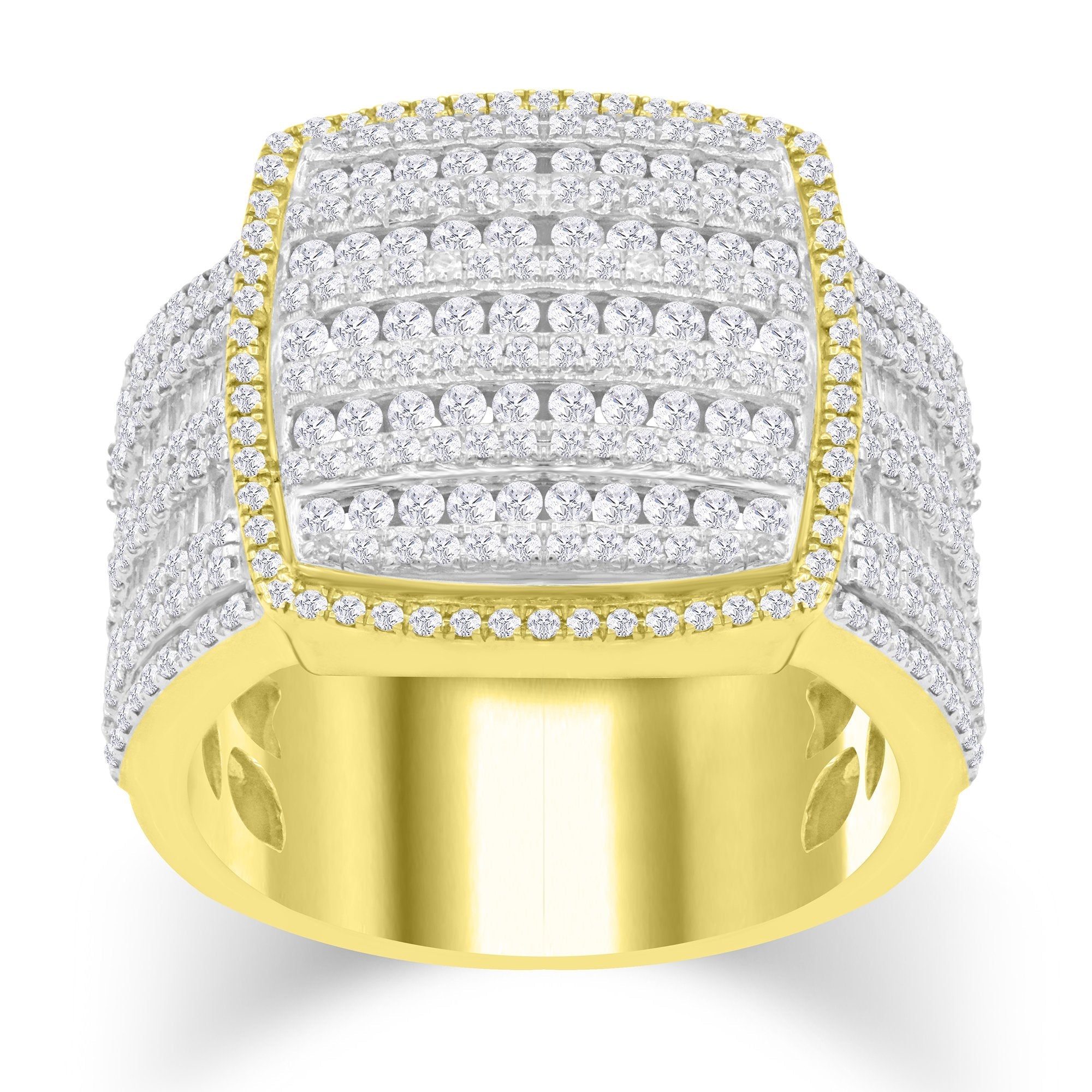 10K Solid Gold 1.60ctw Baguette & Round Brilliant Diamond Mens Ring
