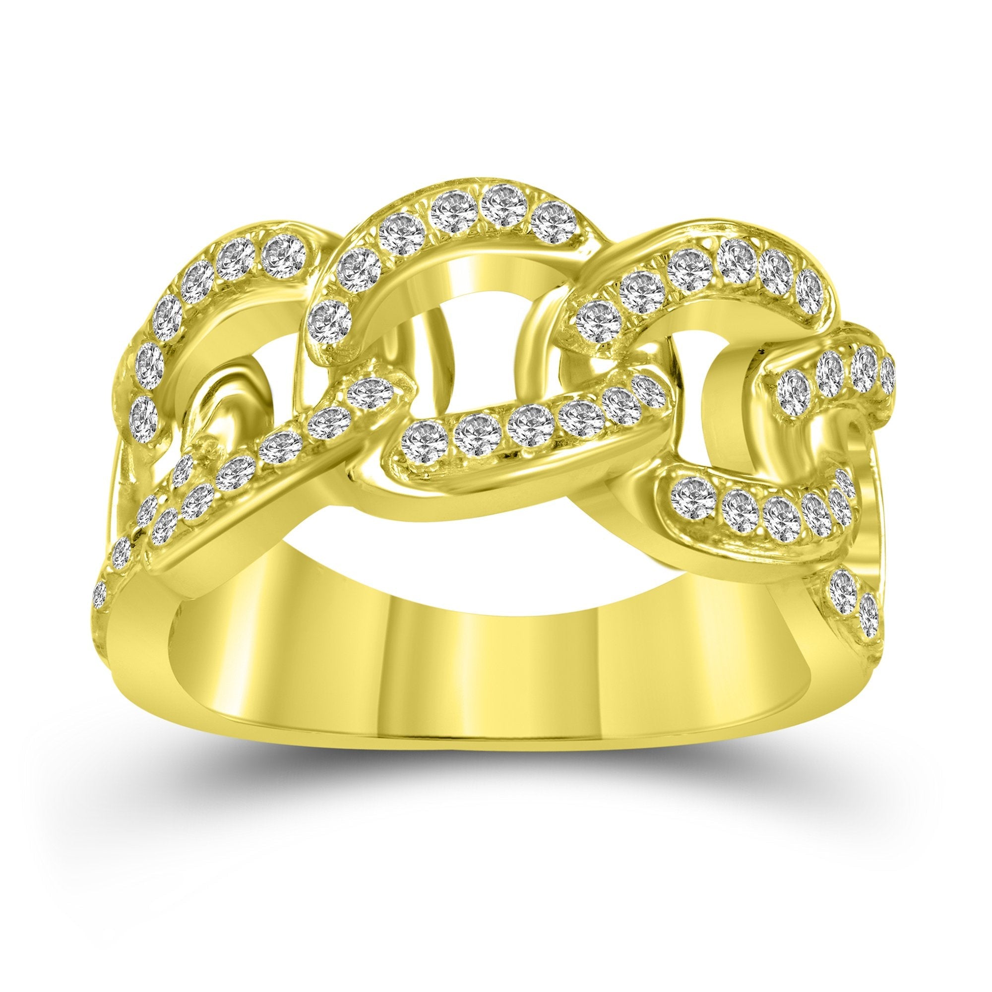 14K Solid Gold 0.97ctw Diamond Miami Cuban Mens Ring