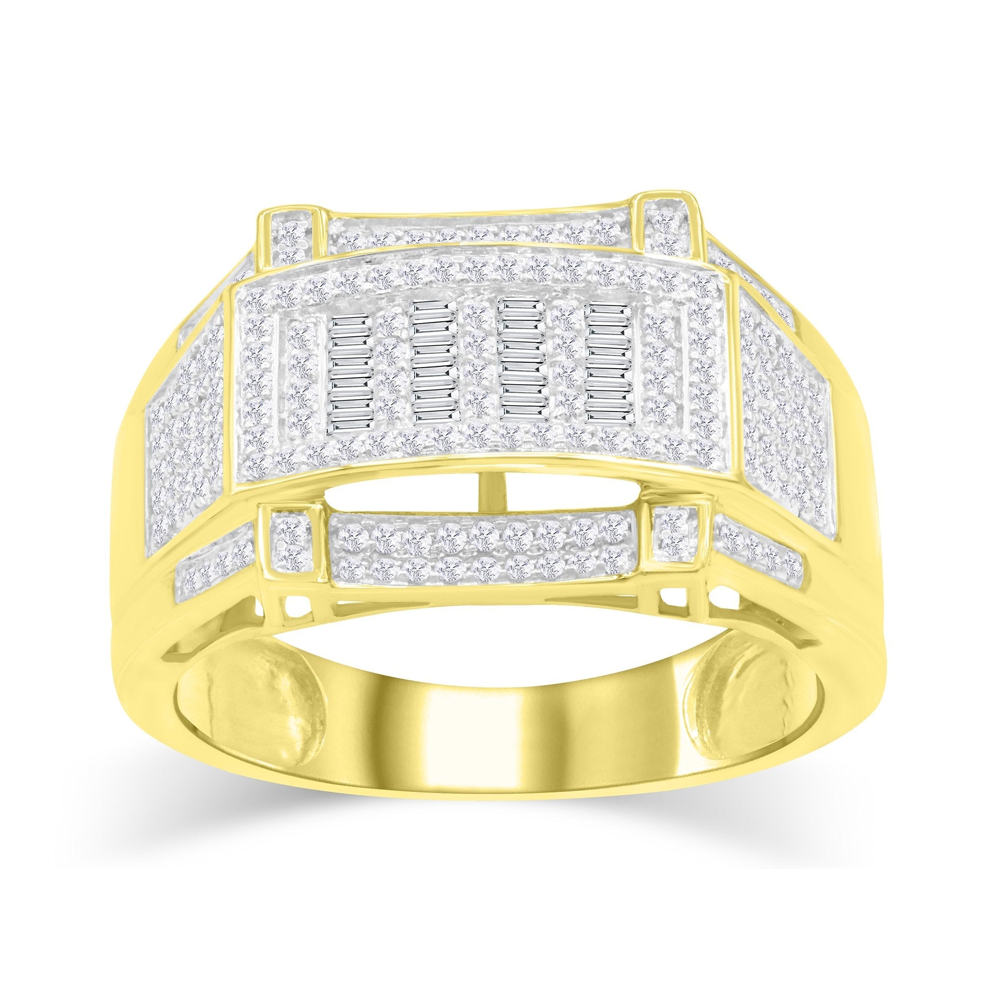 14K Solid Gold 0.65ctw Baguette & Round Brilliant Diamond Mens Ring