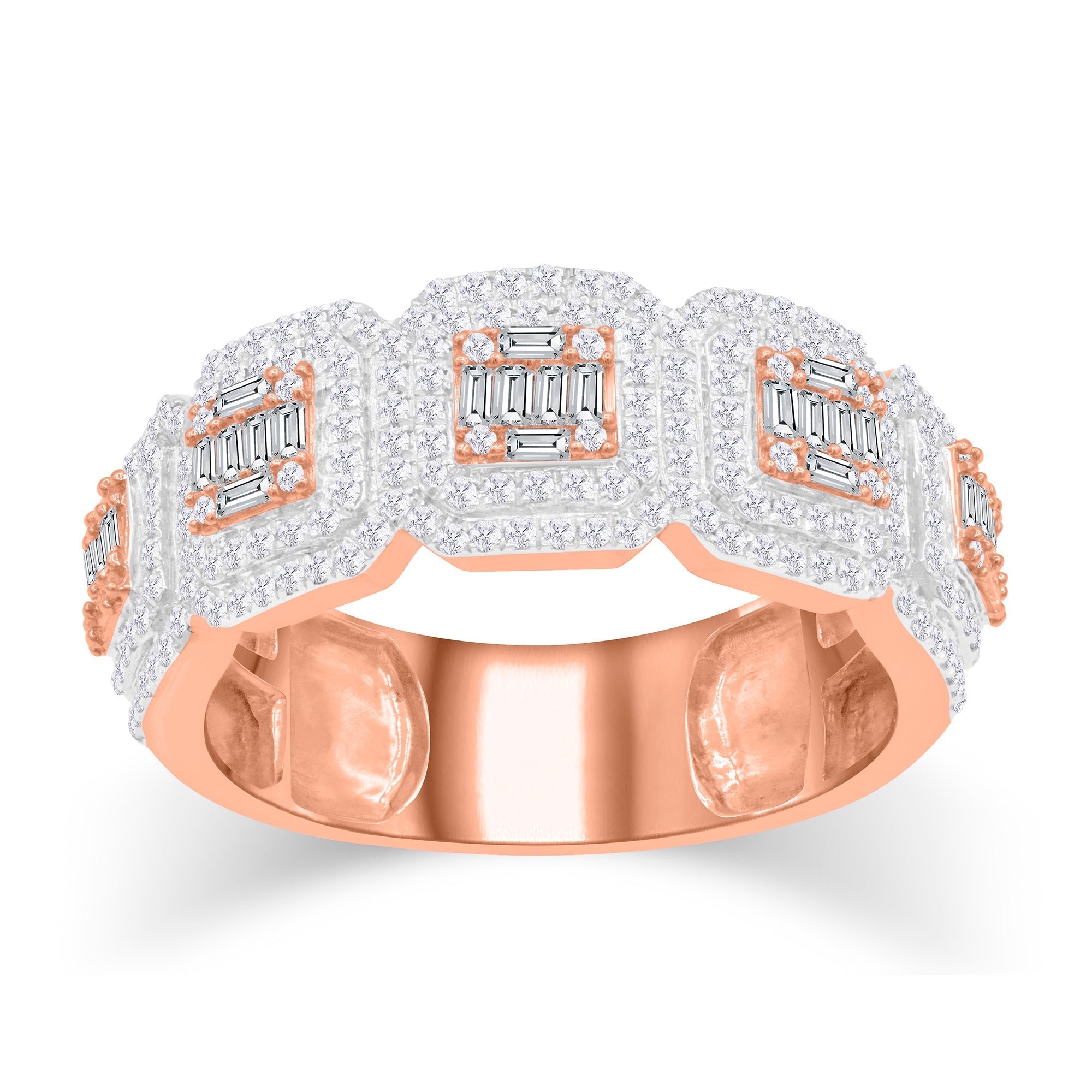 14K Solid Gold 1.04ctw Straight Baguette & Round Brilliant Diamond Mens Ring