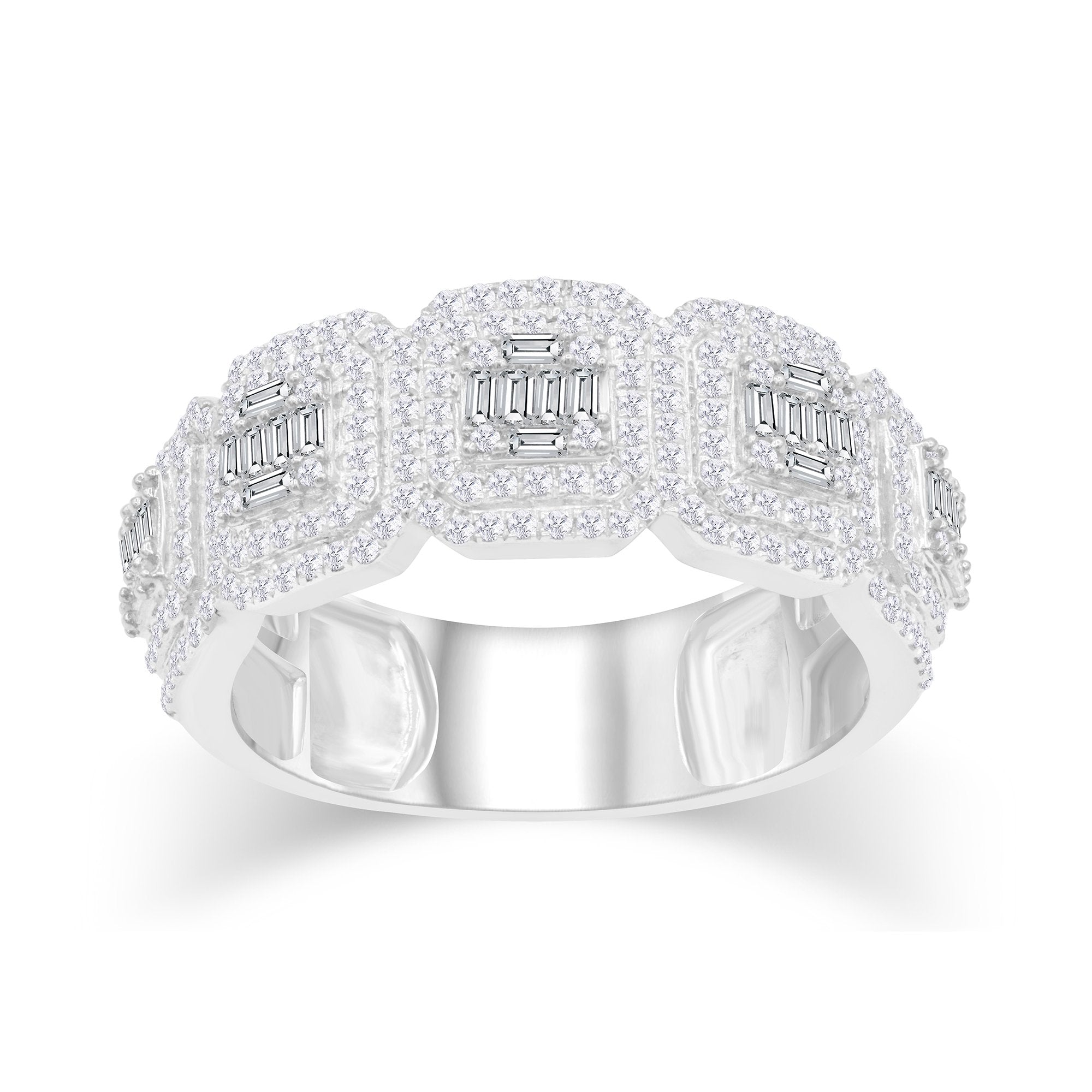 14K Solid Gold 1.04ctw Straight Baguette & Round Brilliant Diamond Mens Ring