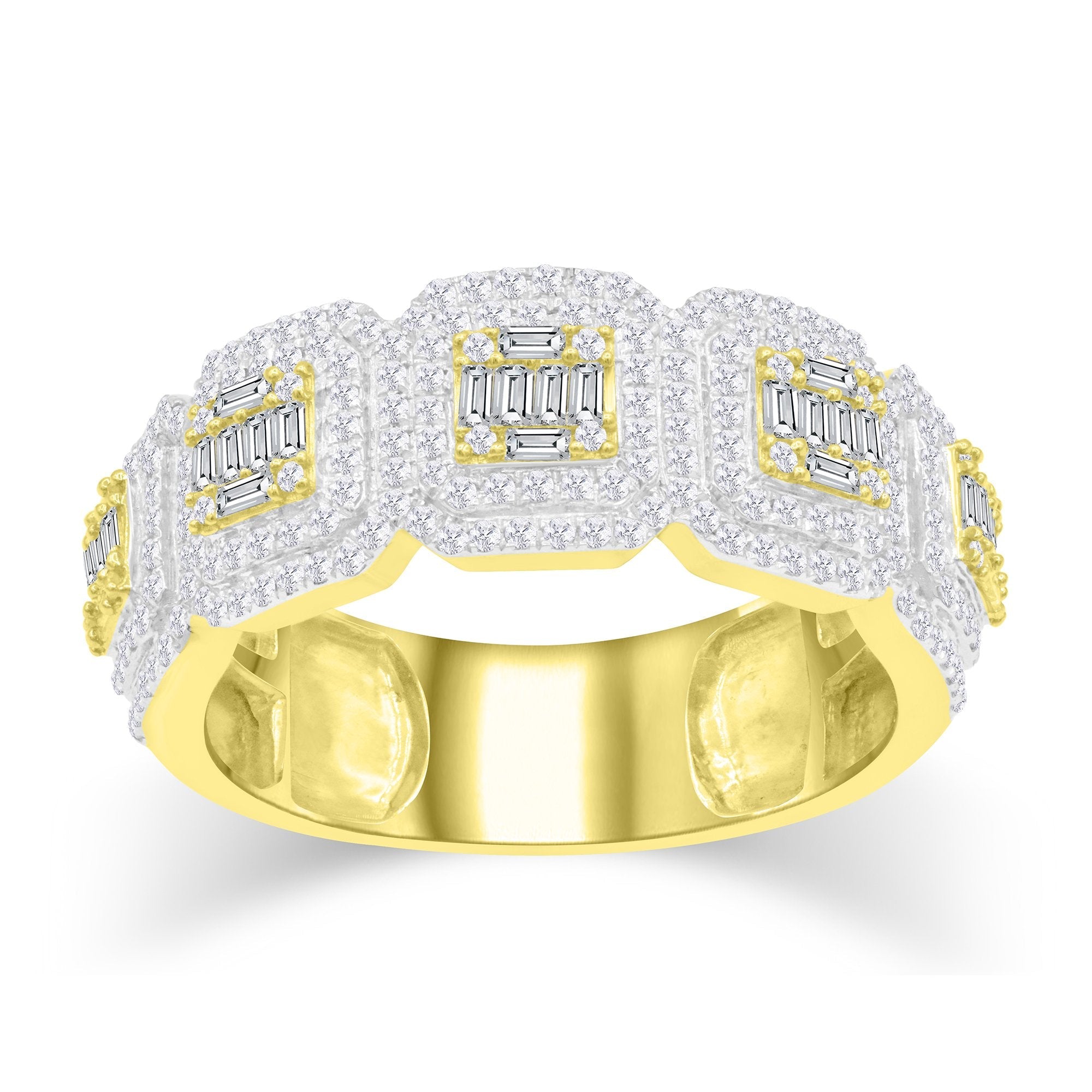 14K Solid Gold 1.04ctw Straight Baguette & Round Brilliant Diamond Mens Ring