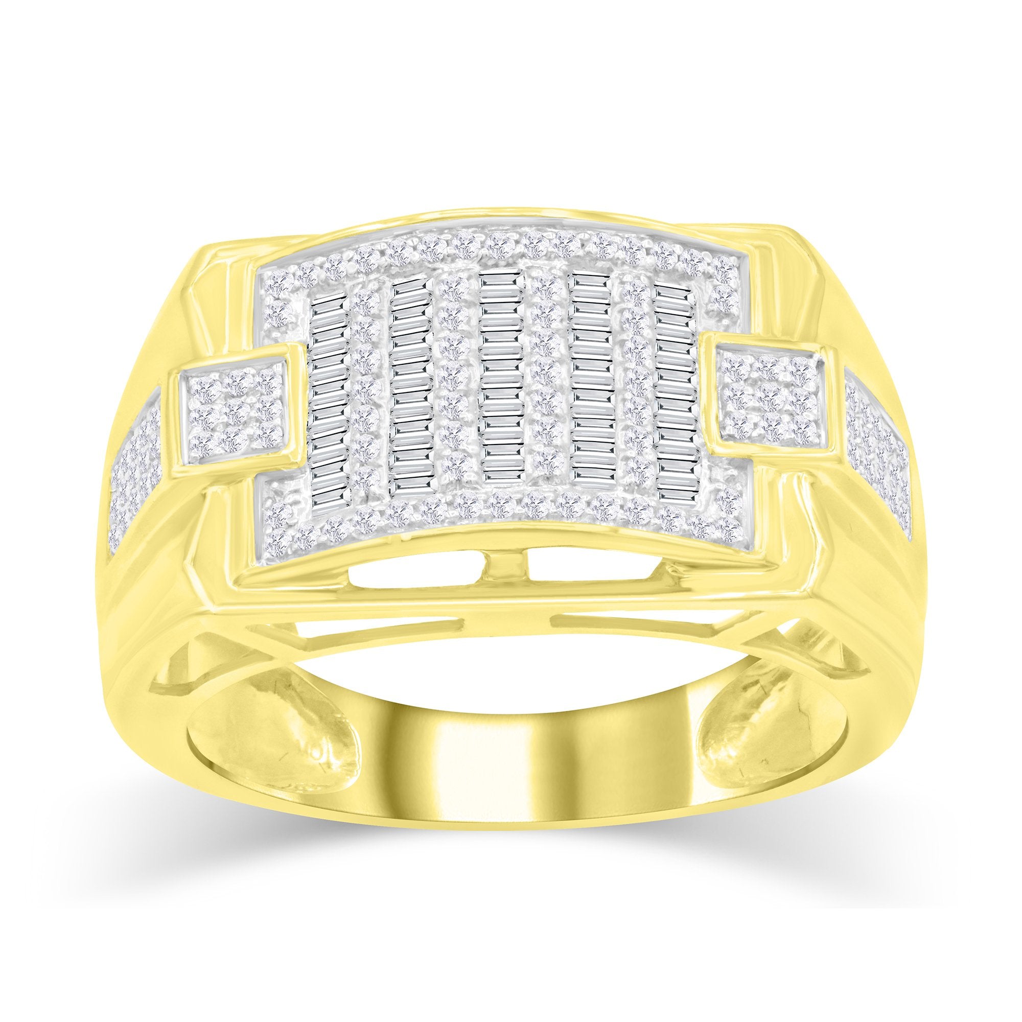 14K Solid Gold 0.61ctw Baguette & Round Brilliant Diamond Mens Ring