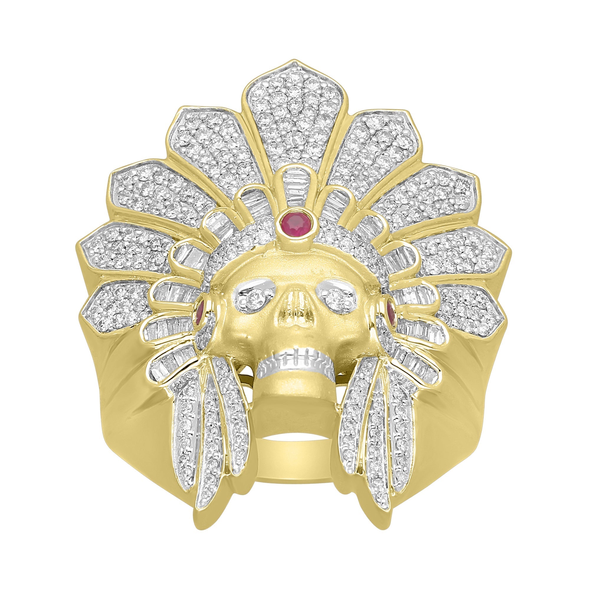 14K Solid Gold 2.21ctw Diamond Chief of Native American Mens Rings