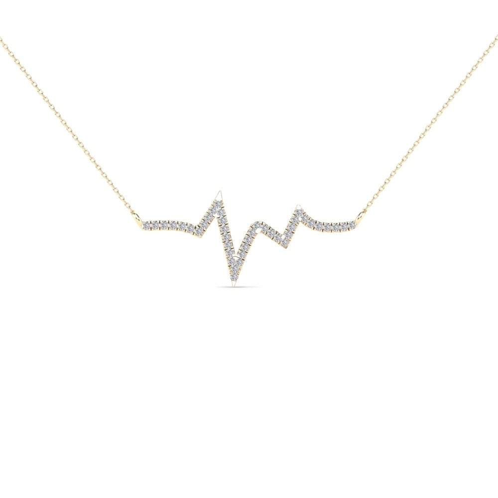 14K Solid Gold 0.13ctw Diamond Heart Beat Necklace