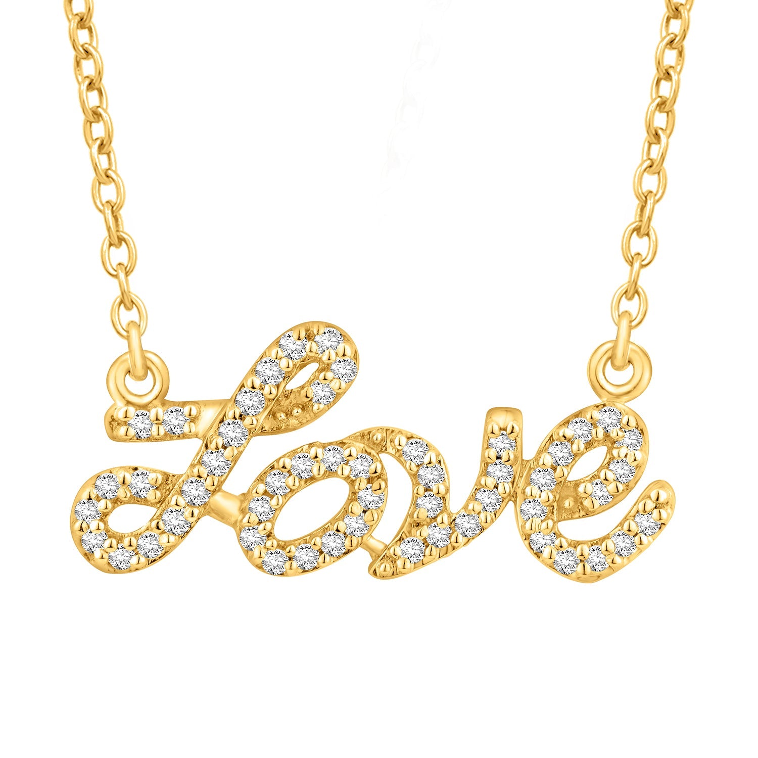 14K Solid Gold  0.21ctw Diamond " Love" Necklaces