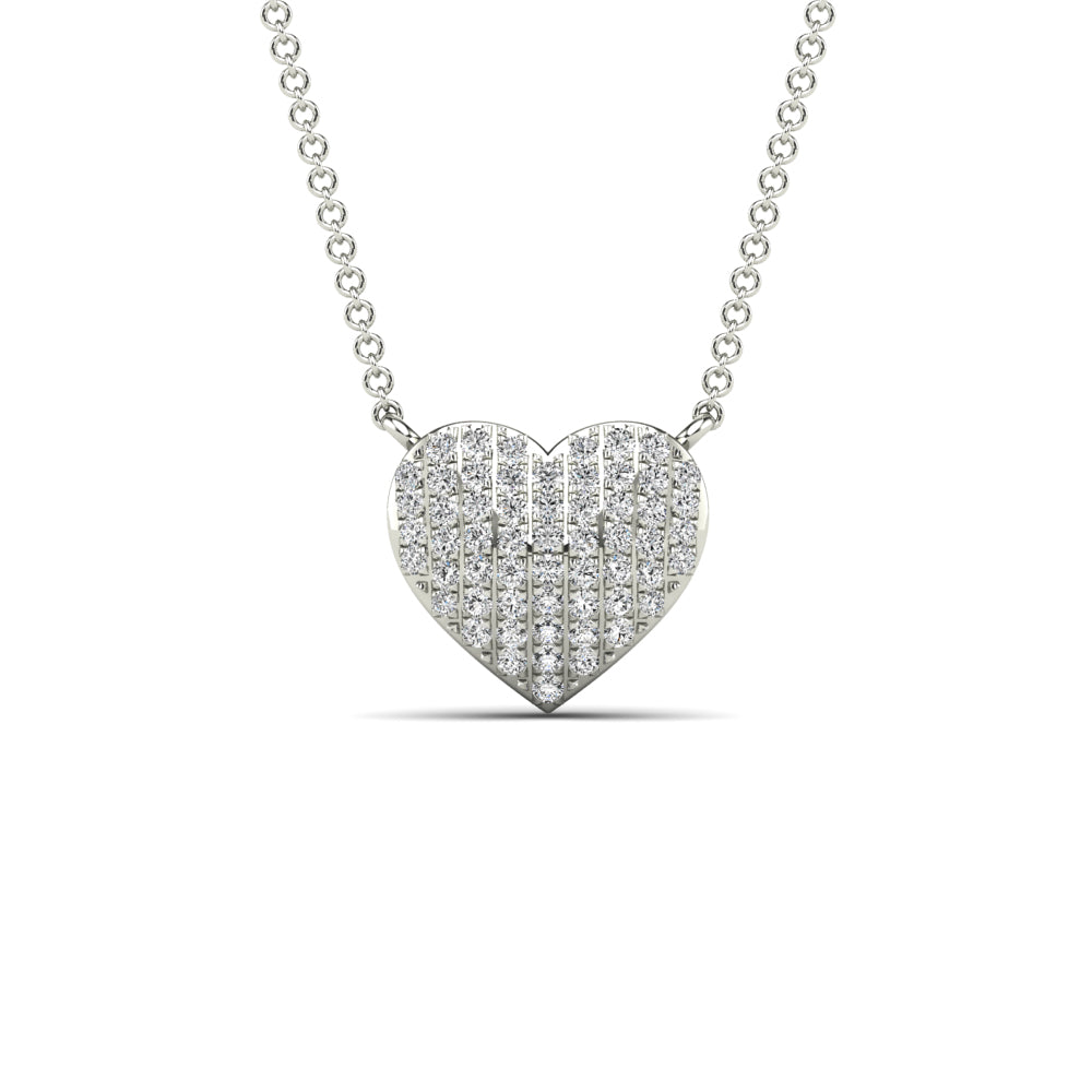 14K Solid Gold 0.16ctw Diamond Heart Necklaces