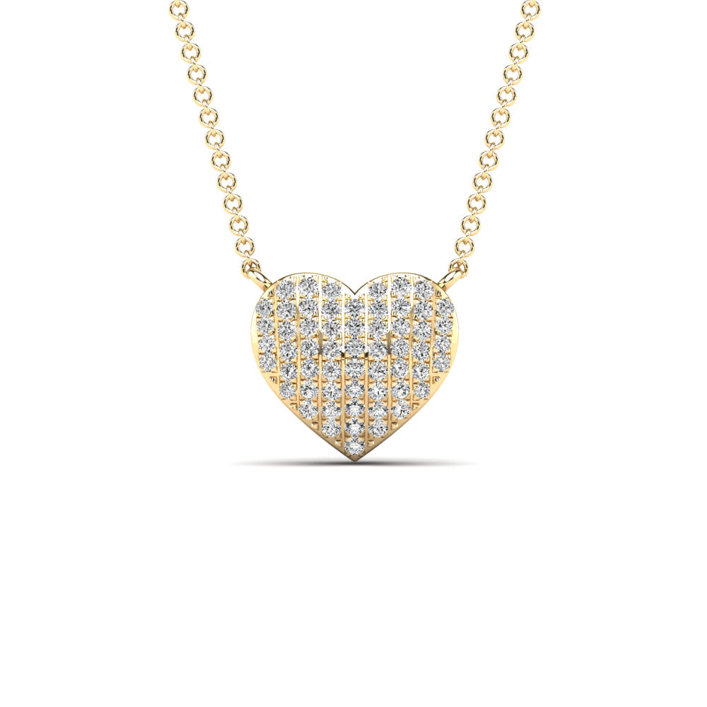 14K Solid Gold 0.16ctw Diamond Heart Necklaces