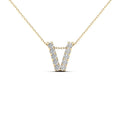 14K Solid Gold 0.09ctw Diamond Initial "V" Pendant Necklace