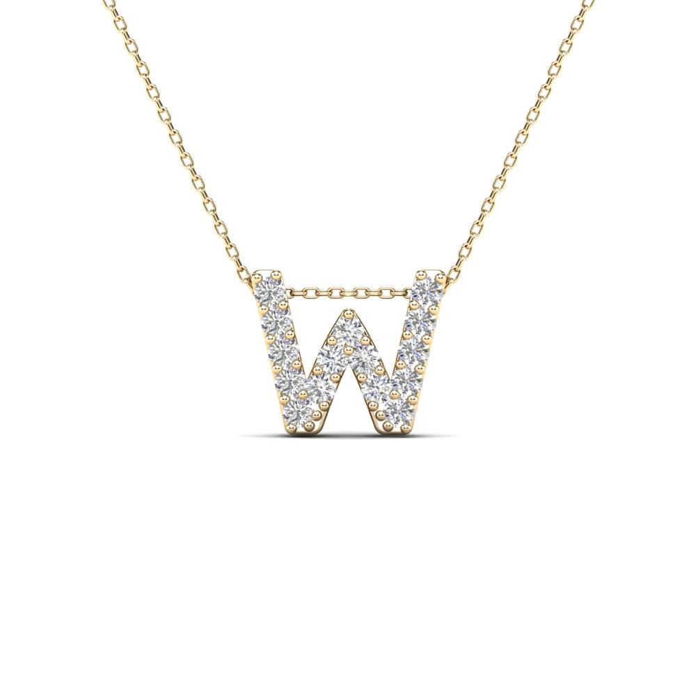 14K Solid Gold 0.14ctw Diamond Initial "W" Pendant Necklace