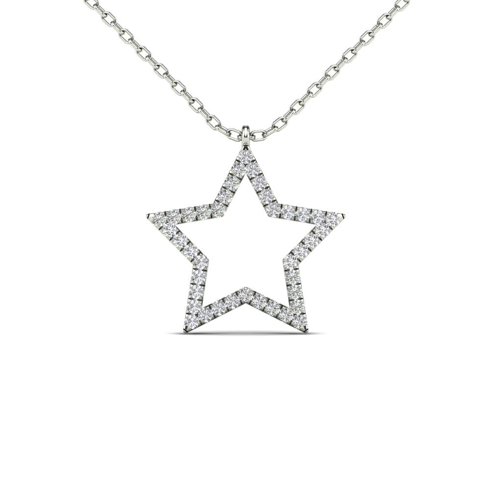 14K Solid Gold 0.12ctw Diamond Star Necklace