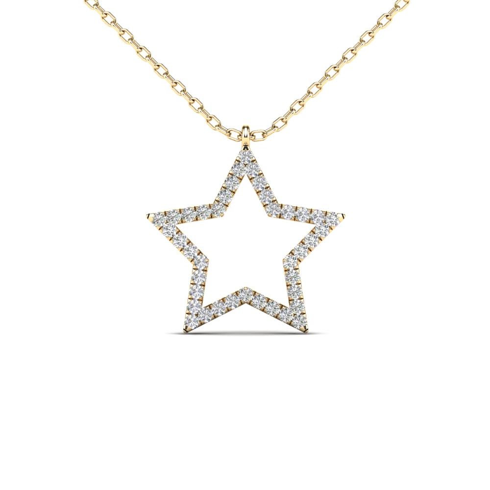 14K Solid Gold 0.12ctw Diamond Star Necklace