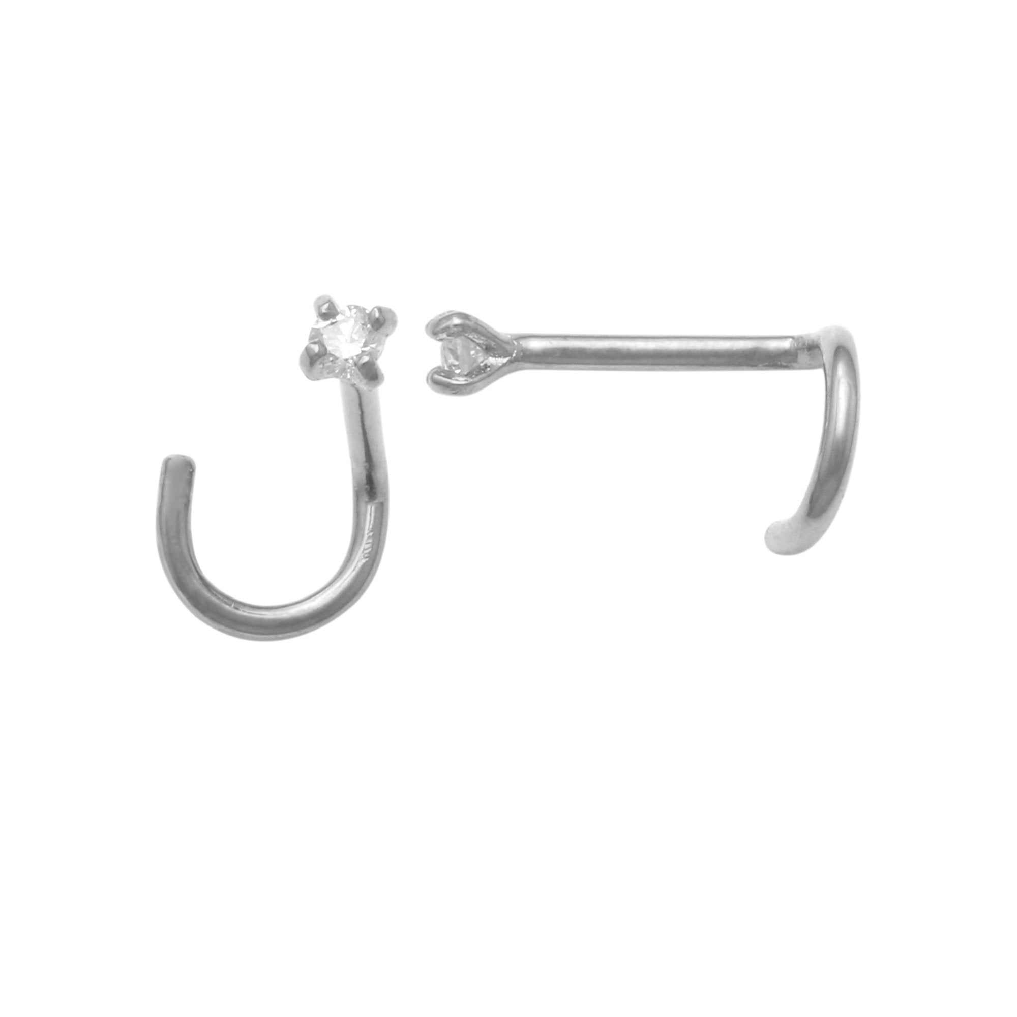 14K Solid Gold 0.017ctw / 0.035ctw Diamond Nose Curve Ring 20gauge - More Size Option