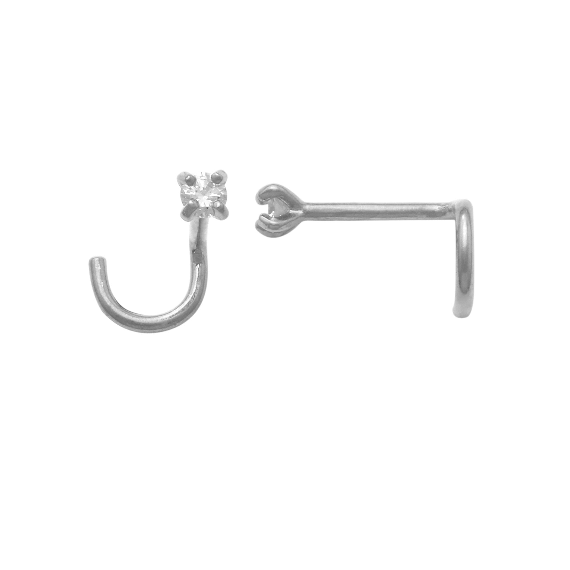 14K Solid Gold 0.017ctw / 0.035ctw Diamond Nose Curve Ring 20gauge - More Size Option