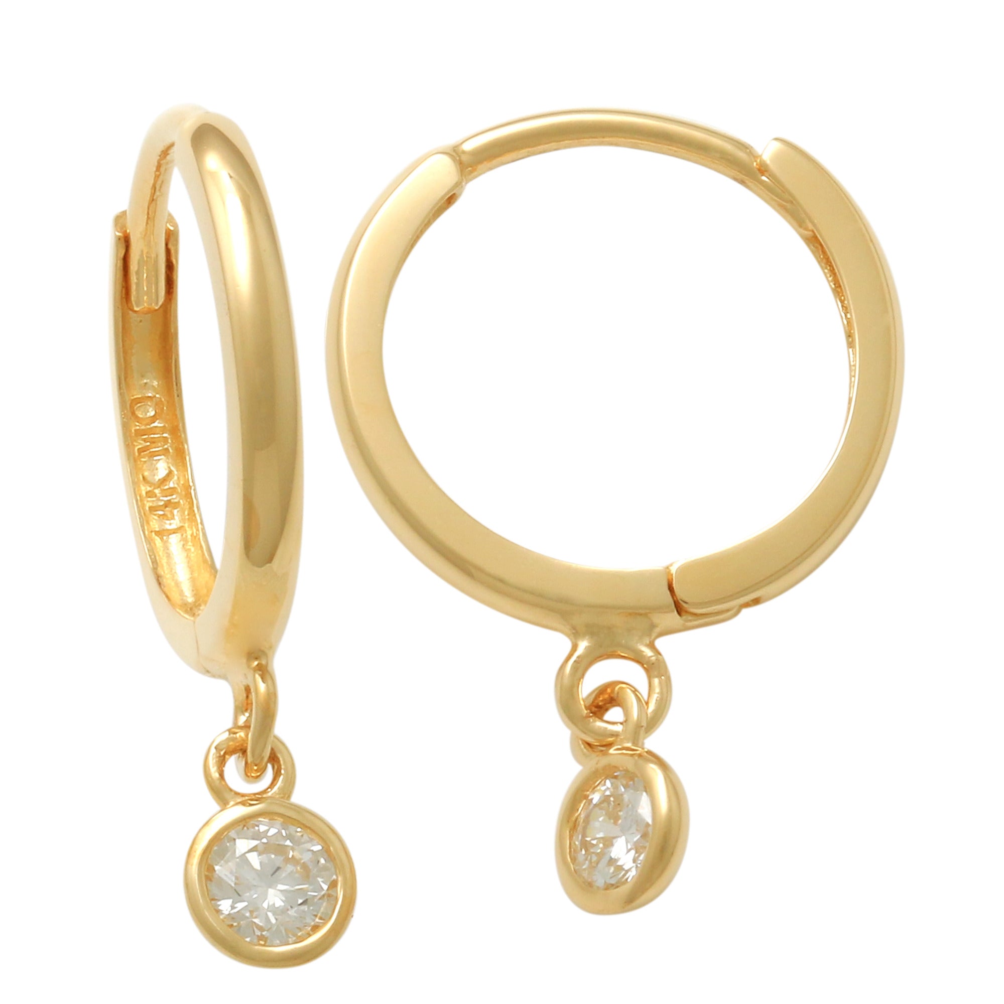 14K Solid Gold 0.17 Diamond Hoop Earrings