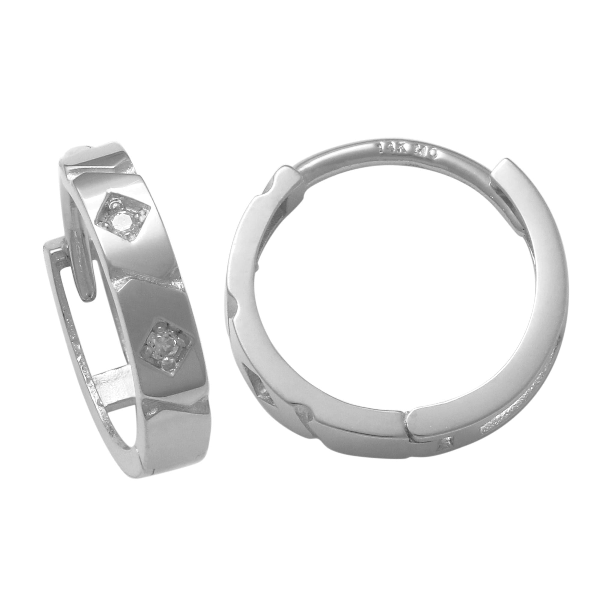 14K Solid Gold 0.024 Diamond Hoop Earrings