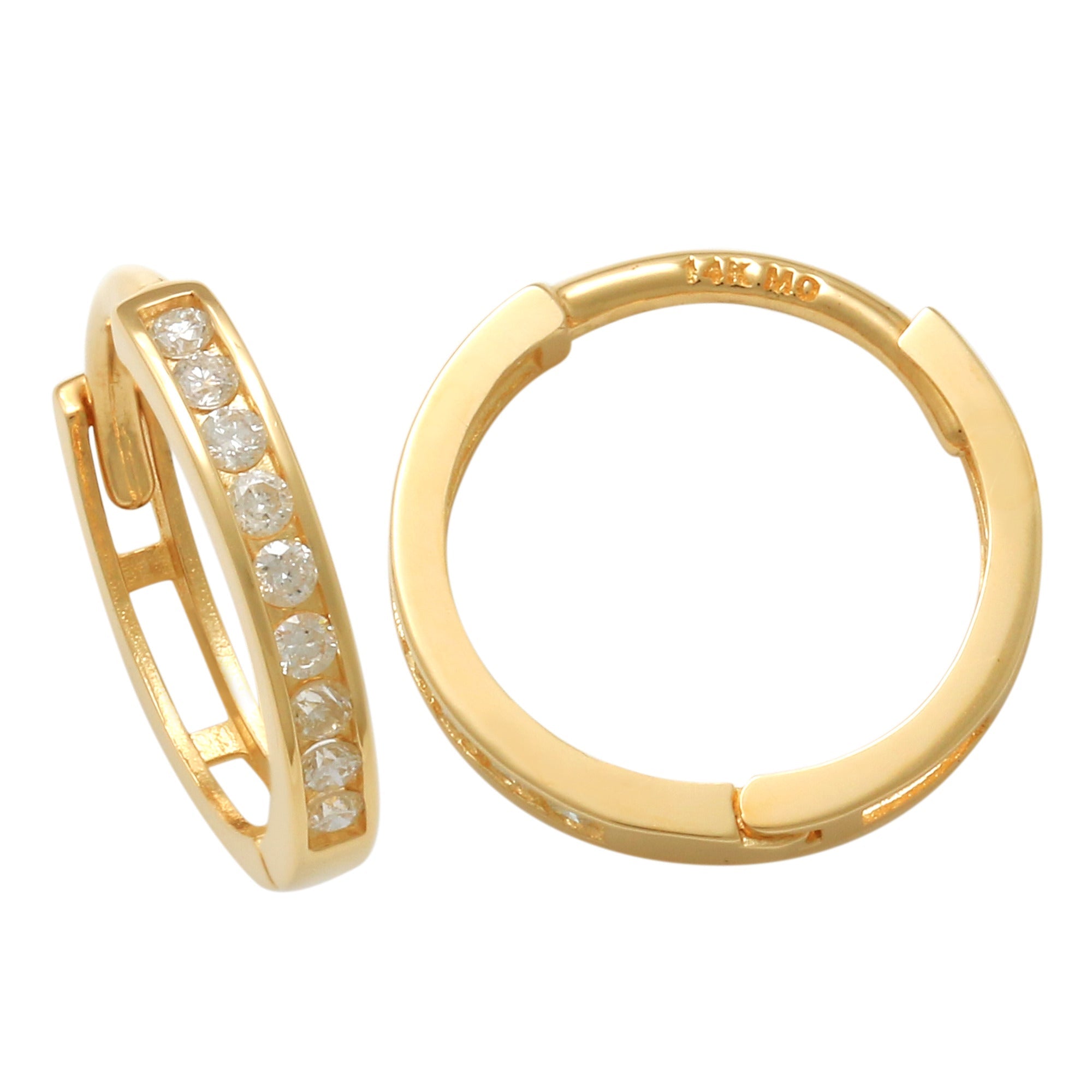 14K Solid Gold 0.15 Diamond Hoop Earrings