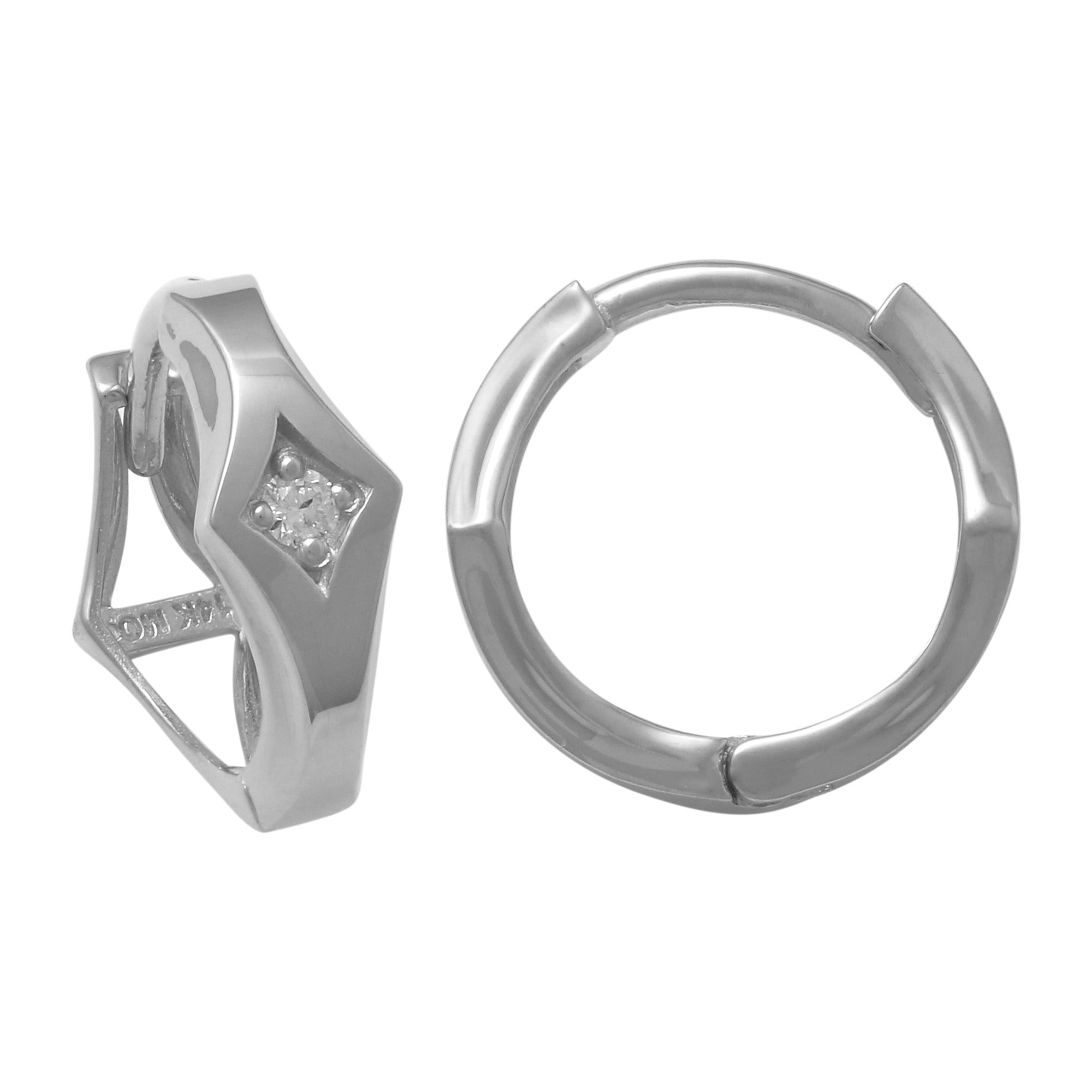 14K Solid Gold 0.042 Diamond Hoop Earrings