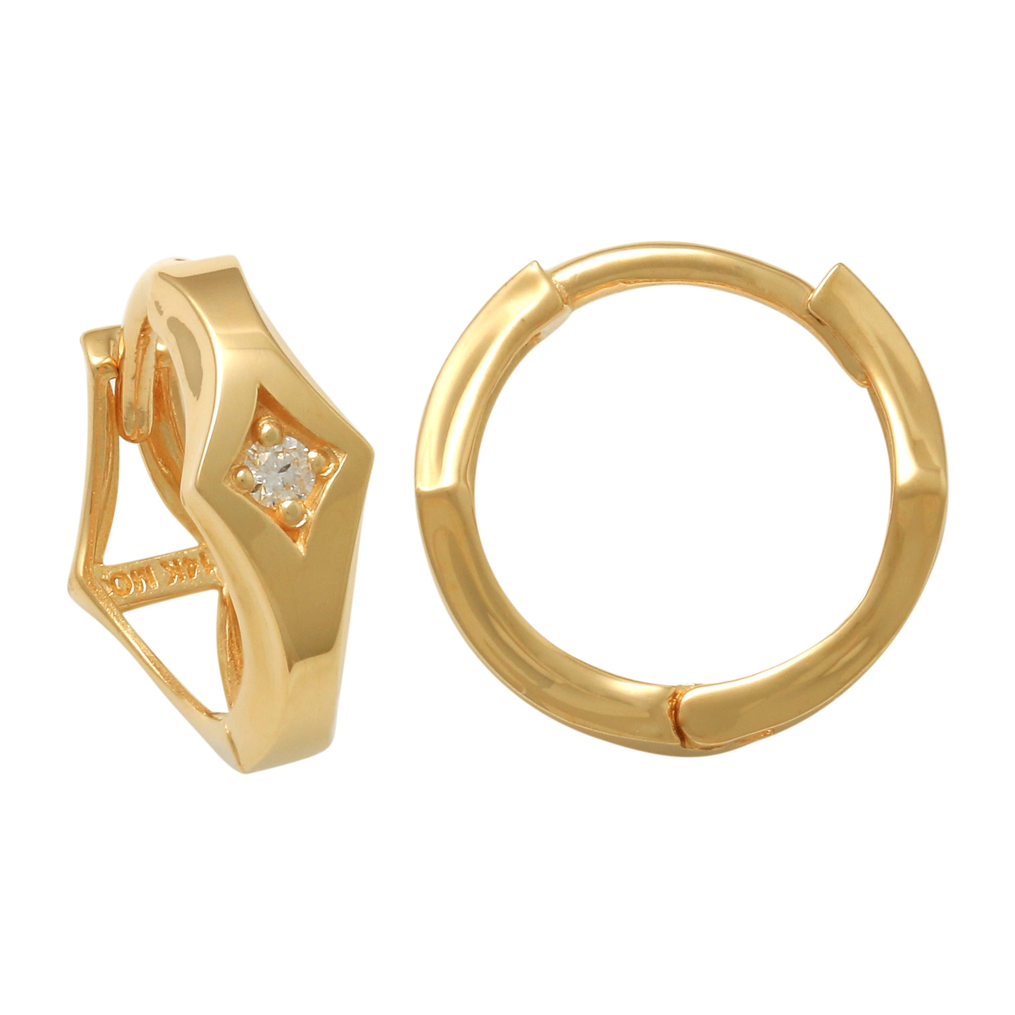 14K Solid Gold 0.042 Diamond Hoop Earrings