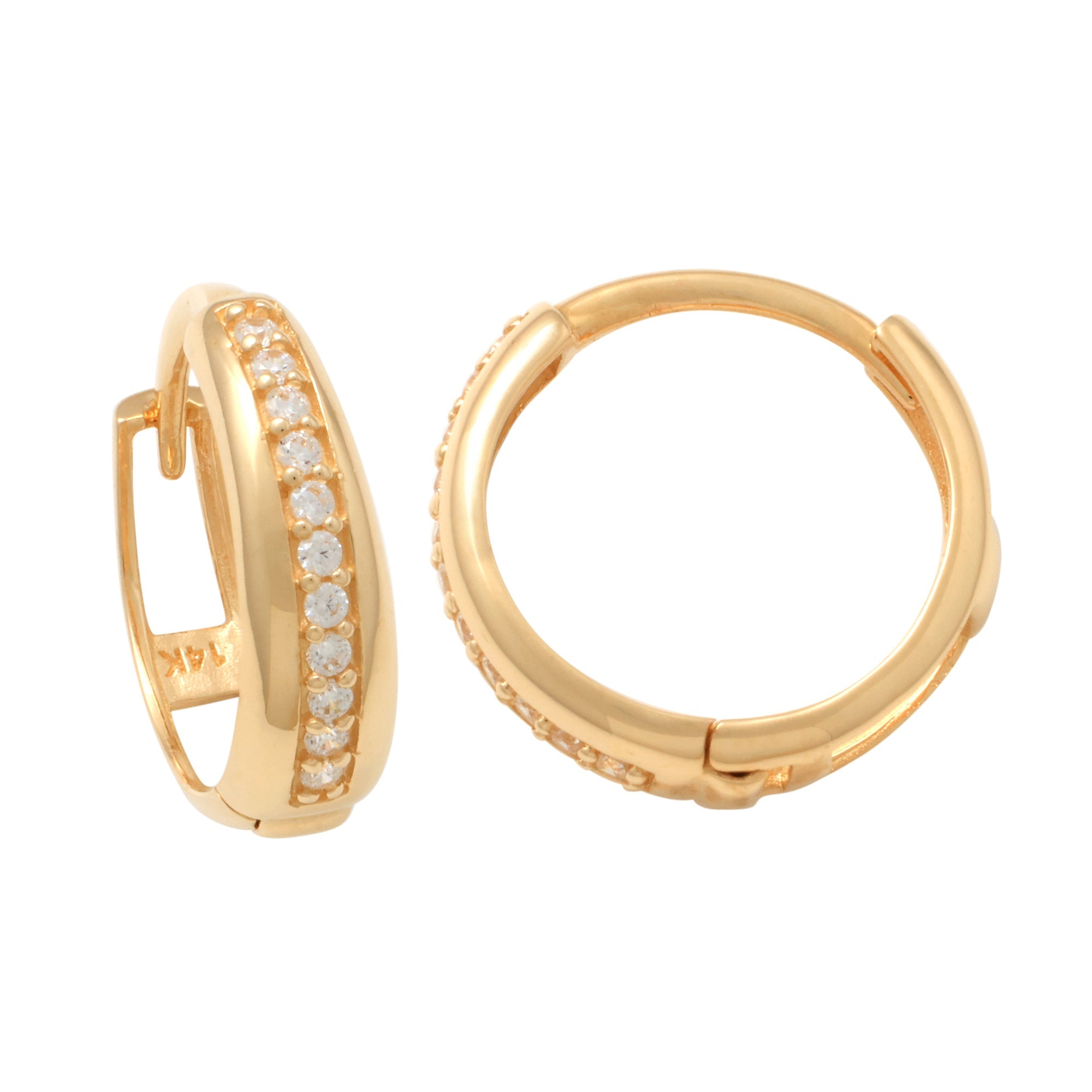 14K Solid Gold 0.100ctw Diamond Hoop Earrings