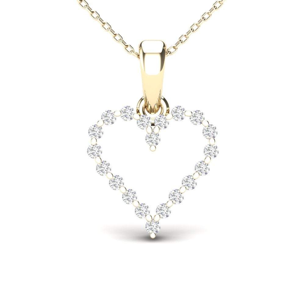 14K Solid Gold 0.25ctw Diamond Open Heart Pendant