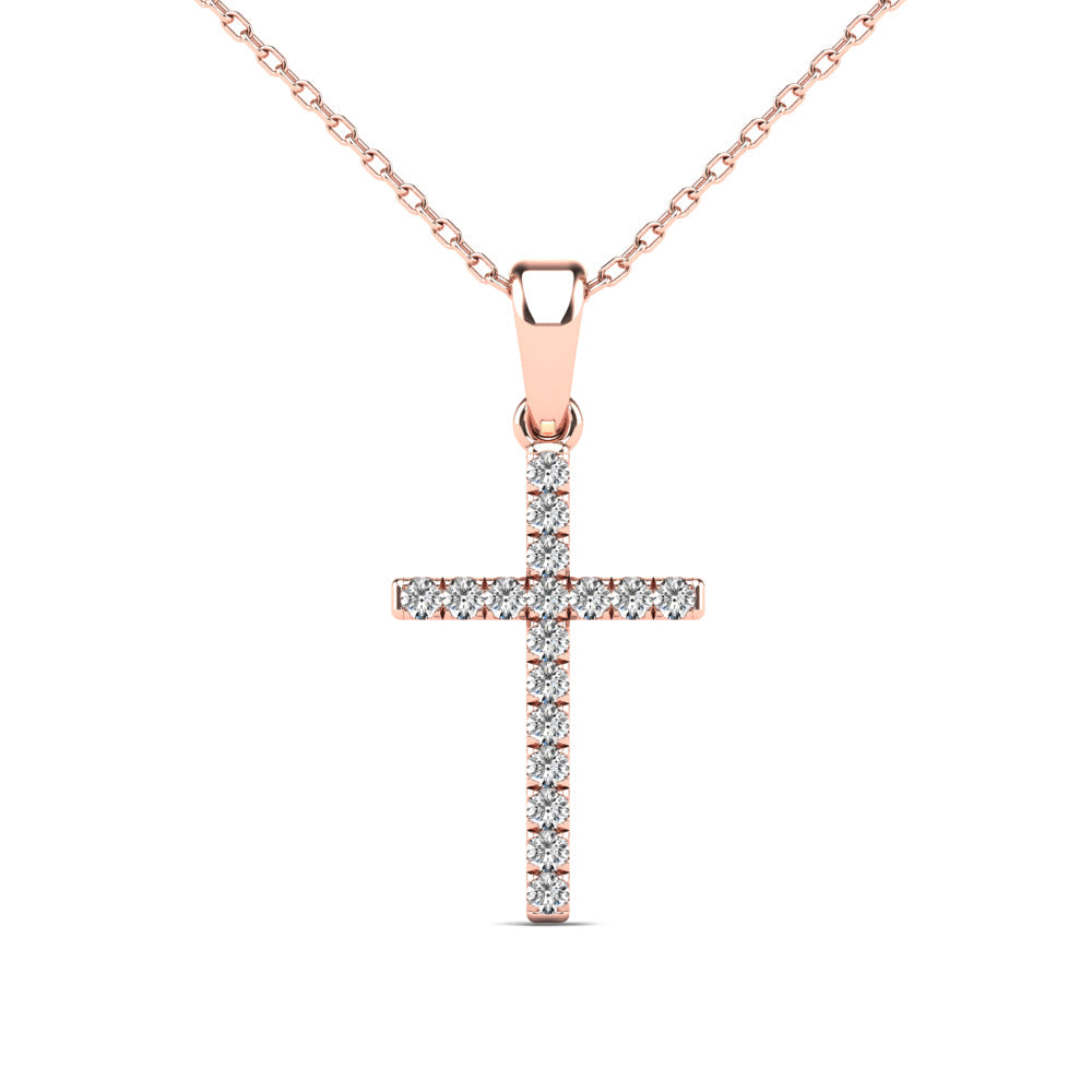 14K Solid Gold 0.17ctw Diamond Cross Pendants