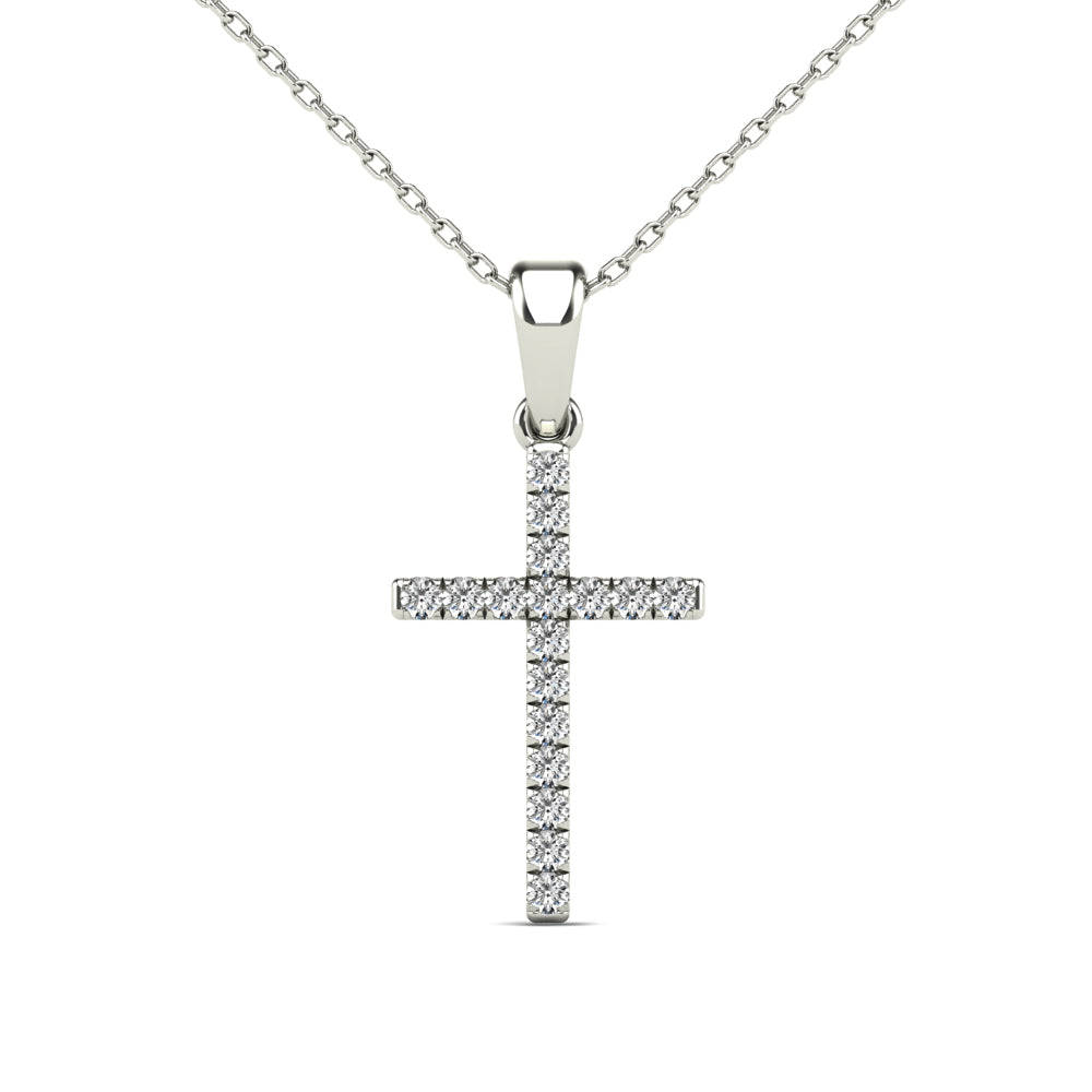 14K Solid Gold 0.17ctw Diamond Cross Pendants