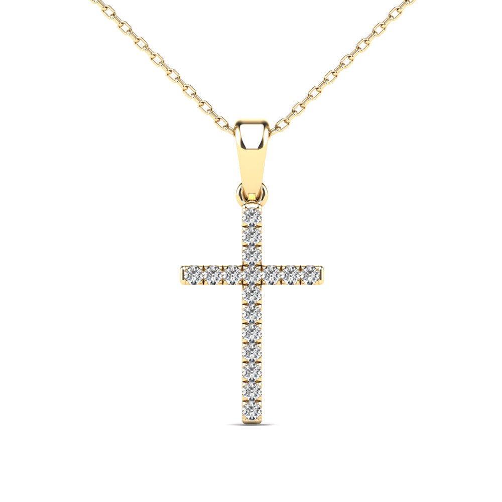 14K Solid Gold 0.17ctw Diamond Cross Pendants
