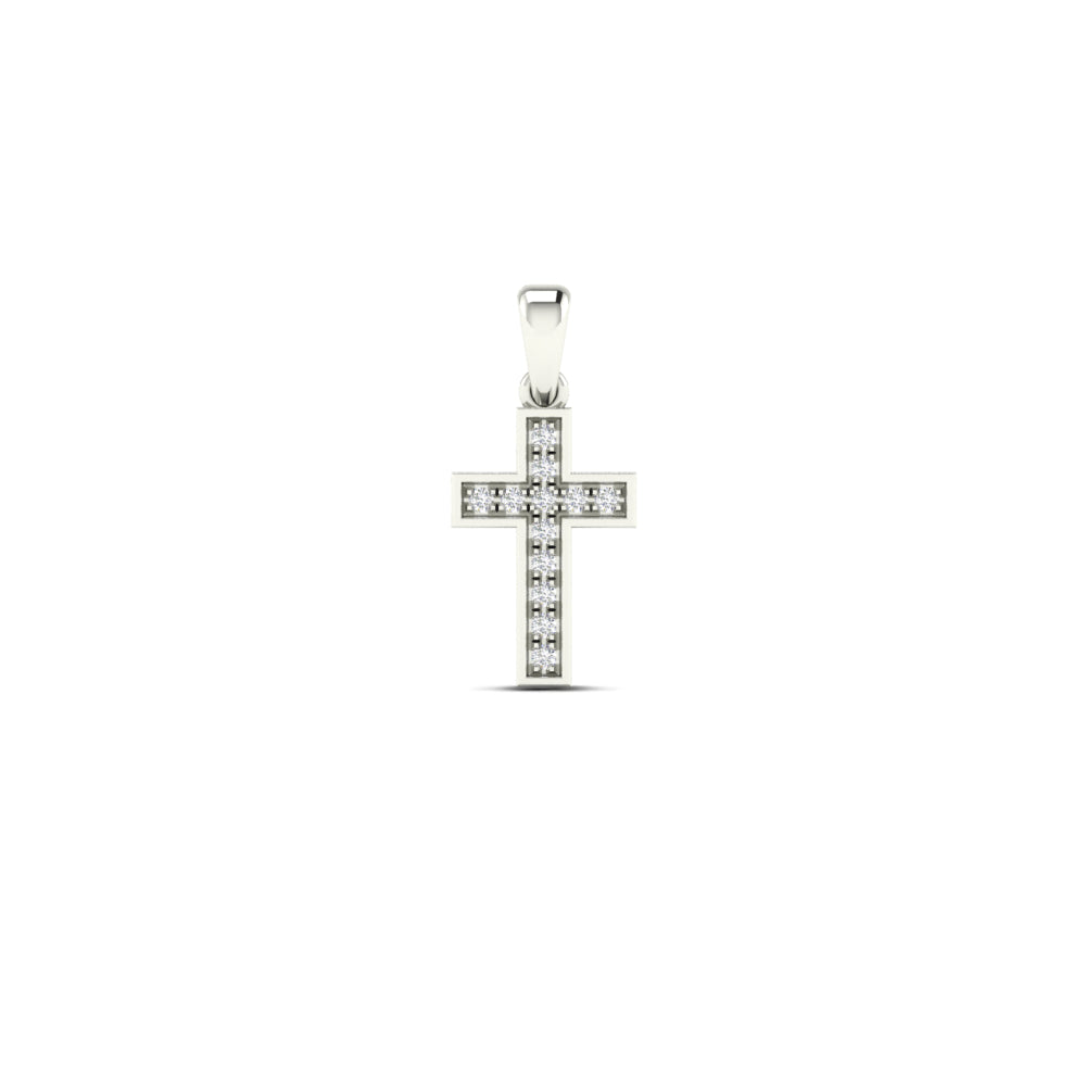 14K Solid Gold  0.11ctw Diamond Cross Pendant