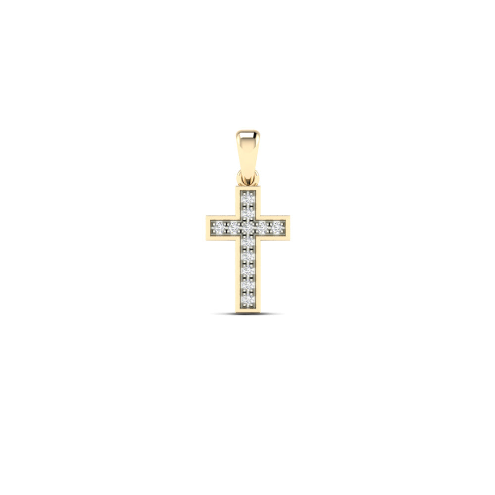 14K Solid Gold  0.11ctw Diamond Cross Pendant