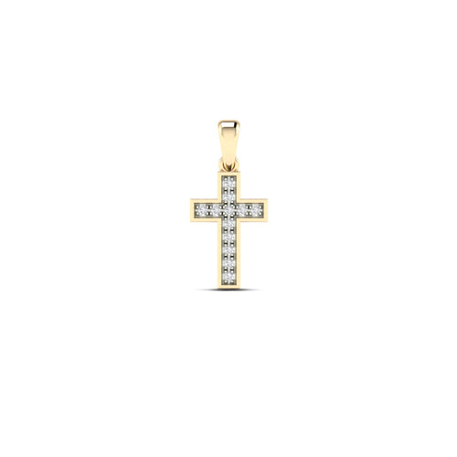 14K Solid Gold  0.11ctw Diamond Cross Pendant