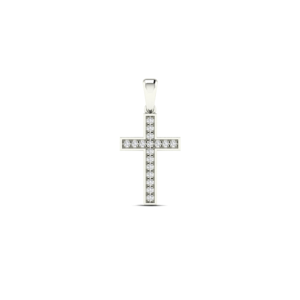 14K Solid Gold  0.16ctw Diamond Cross Pendant
