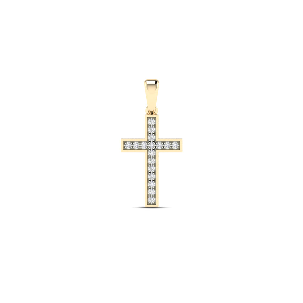 14K Solid Gold  0.16ctw Diamond Cross Pendant